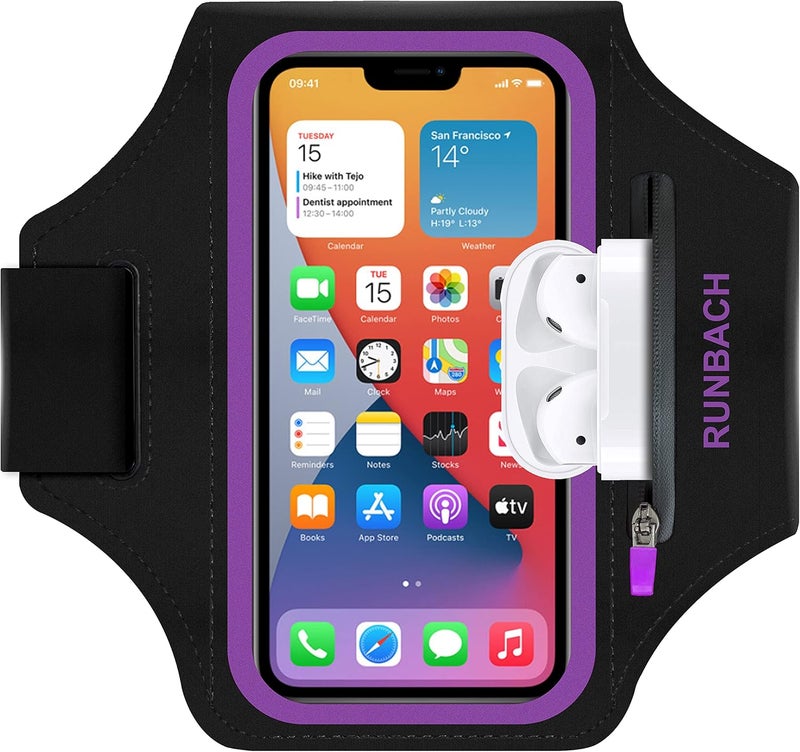 RUNBACH Armband for Samsung Galaxy S25/S24/S23/S22/S21/S20/S10/S9/S8,Galaxy A01/A8/A10e/A20e/A41/M01/Xcover 5,Water Resistant Sport Armband with Zipper Slot for Galaxy Buds (Purple) - Image 1